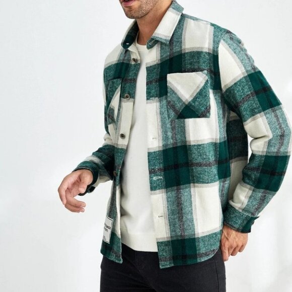 Green And White Mens Pocket Overcoat - Picture 5 of 5